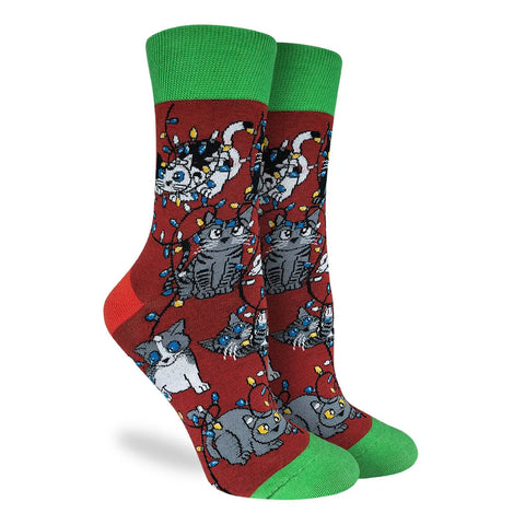 Christmas Lights Cats Women's Crew Socks