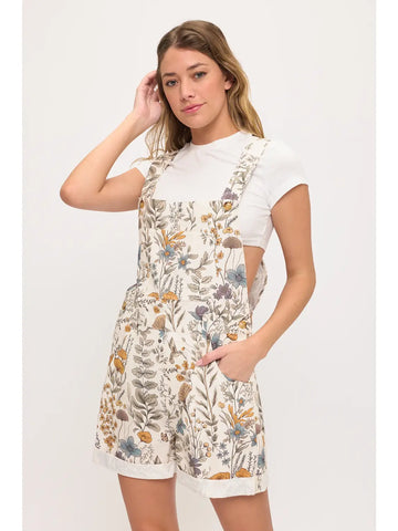 Vintage Floral Sketch Print Shortalls