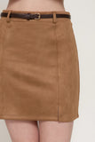 Belted Faux Suede Mini Skirts