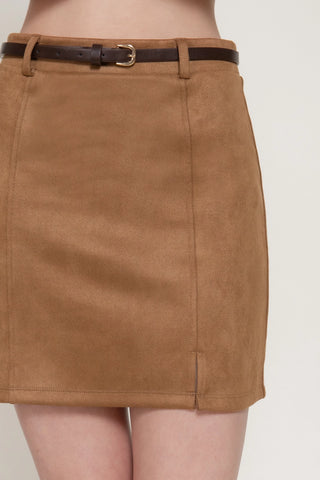 Belted Faux Suede Mini Skirts