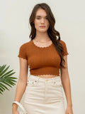 Eyelet Scallop Sweater Knit Crop Top - Assorted Colours