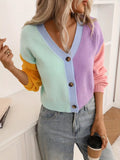 Pastel Colour Block Cropped Button Up Cardigan