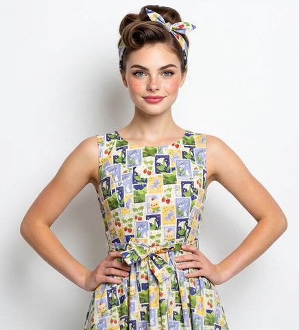 Vintage Inspired Floral Stamp A Line Dress