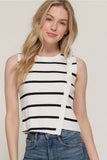 Sleeveless Diagonal Shape Placket Stripe Spring Top