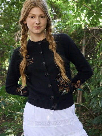 Animal Embroidery Detail Button Down Knit Cardigan