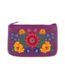 Spring Flower embroidered vegan leather change purse