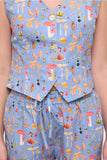 Enchanted Forest Mushroom Print V Neck Vest