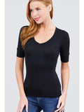 Elbow Sleeve V-Neck Cotton Spandex Top