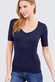 Elbow Sleeve V-Neck Cotton Spandex Top