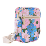 Crossbody Mini Brick Bag - Blue & Pink Retro Flowers