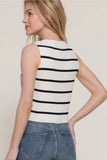 Sleeveless Diagonal Shape Placket Stripe Spring Top