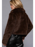Long Sleeve Notched Collar Faux Fur Cropped Jacket