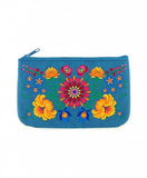 Spring Flower embroidered vegan leather change purse