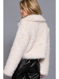Long Sleeve Notched Collar Faux Fur Cropped Jacket