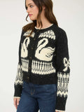 Swan Jacquard Button Down Long Sleeve Cardigan