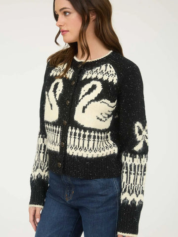 Swan Jacquard Button Down Long Sleeve Cardigan