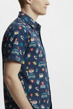 Men's Vacation Camper Printed Woven Fun Print Short Sleeve Cotton Shirt
