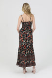 V Neck Twist Black Floral  Maxi Dress