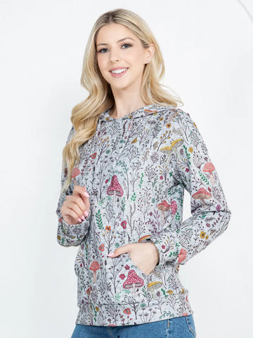 Mushroom Print Pullover Hoodie
