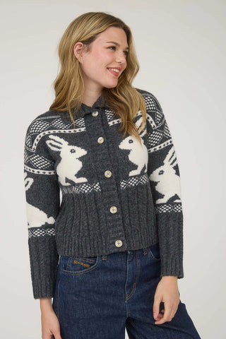 Bunny Jacquard Collared Button Down Knit Cardigan
