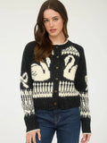 Swan Jacquard Button Down Long Sleeve Cardigan