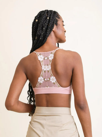 Baby Pink Floral Mesh Lattice Bralette