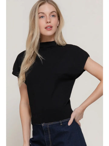 Cap Sleeve Mock Neck Sweater Top