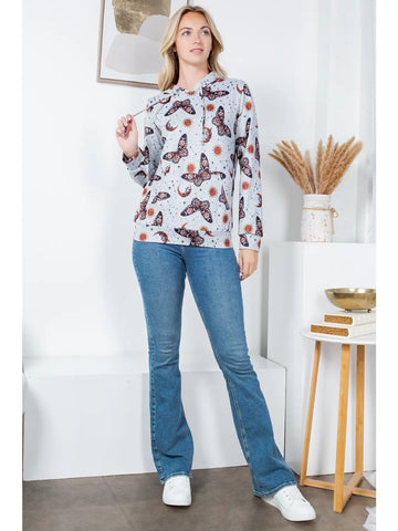 Bohemian Butterfly Soft Sweater Knit Pullover Hoodie