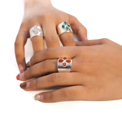 Plated Adjustable Natural Crystal Flower Ring
