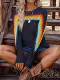 Navy Rainbow Crochet Long Sleeve Top