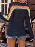 Navy Rainbow Crochet Long Sleeve Top