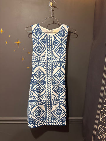 Blue Floral Print Waist Tie Dress