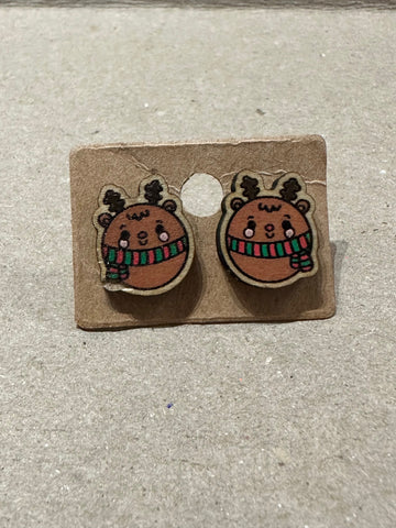 Little Round Reindeer Wooden Studs