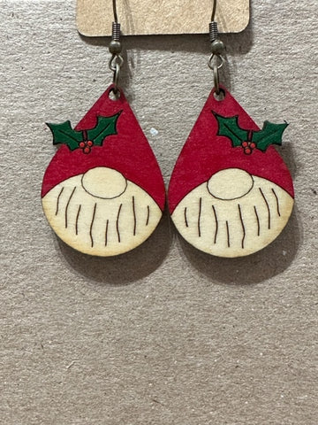 Wooden Holiday Gnome Dangley Earrings