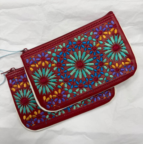 Large Embroidered Flower Change Purse