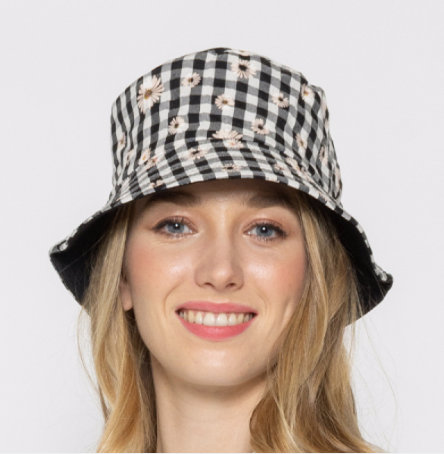 Gingham Daisy Print Bucket Hat