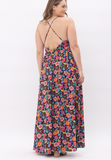 Vibrant Floral Maxi Dress with Plunging Neckline