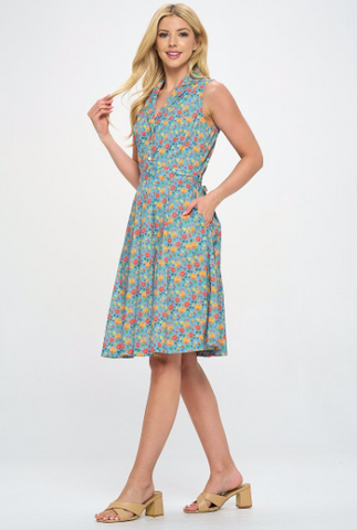 Retro Floral Collared Swing Dress