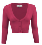Cropped 3/4 Sleeve V-Neck Cardigan - Assorted Colours