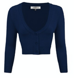 Cropped 3/4 Sleeve V-Neck Cardigan - Assorted Colours