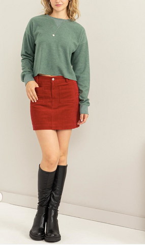 Corduroy skirt top outfit ideas