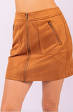 Faux Suede Zipper Detail Mini Skirt - Assorted Colours