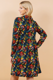 Vibrant Mushroom Print Cowl Neck Sweater Dress