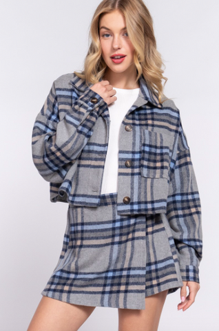 Cropped Plaid Jacket - Assorted Colours