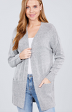 Open Front Cardigan with Ribbed Detail