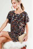 Short Sleeve Multicolour Sequin Dress