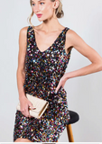 V-Neck Sleeveless Multicolour Sequin Dress