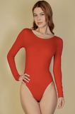 Ribbed Scoop Neck Long Sleeve Bodysuit with Lace Up Back Detail- Assorted Colours