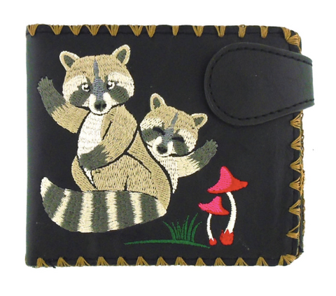 Raccoon Embroidered Vegan Leather Medium Wallet