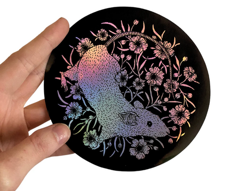 Floral Mouse Holographic Sticker